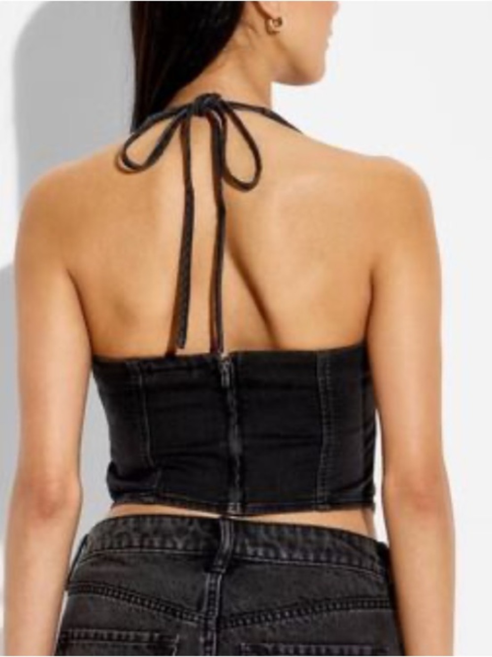 Wild Fable Western Black Denim Studded Halter Zip Back Crop Top. Size XXS NWT! - Picture 3 of 10